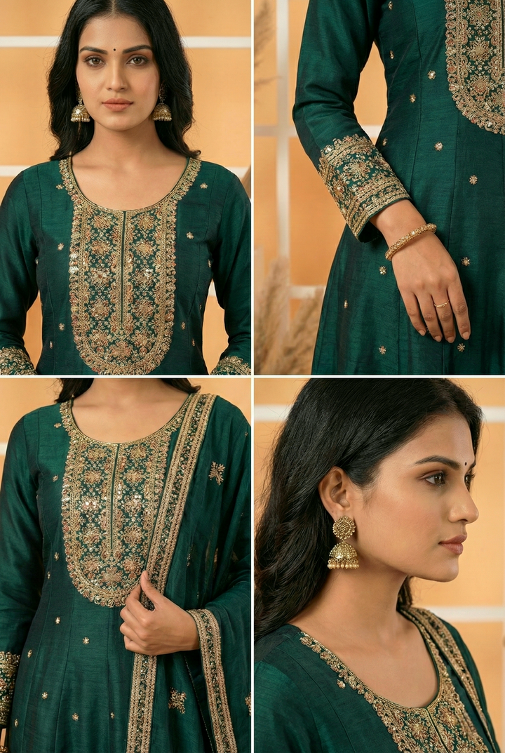 Peacock Silk Hand Embroidery Three Piece Set