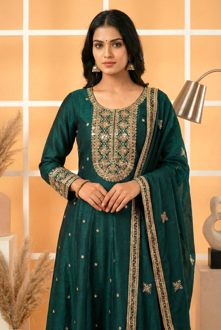 Peacock Silk Hand Embroidery Three Piece Set