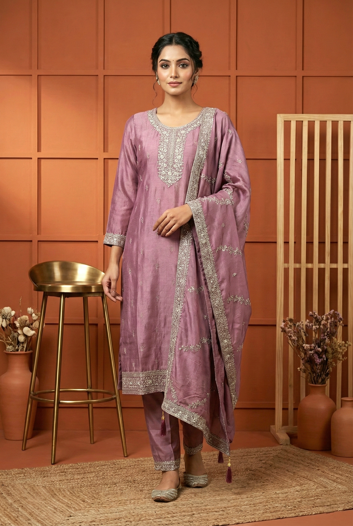 Onion Silk Hand Embroidery Three Piece Set