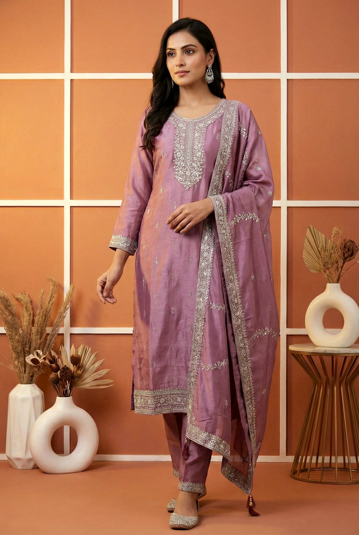 Onion Silk Hand Embroidery Three Piece Set