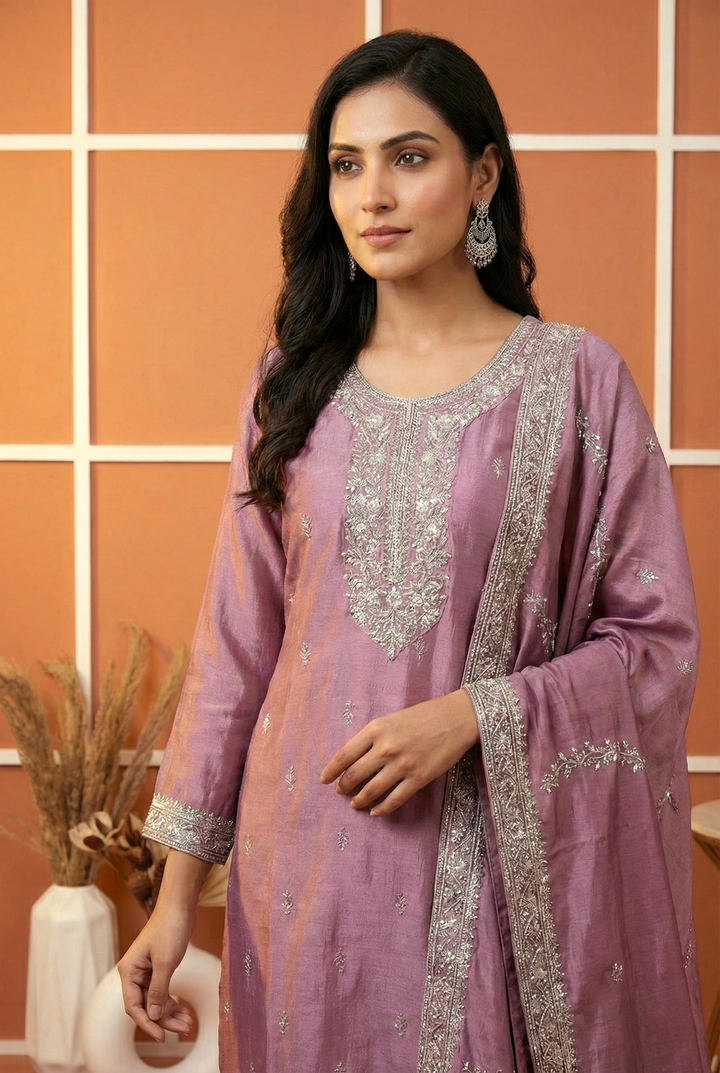 Onion Silk Hand Embroidery Three Piece Set
