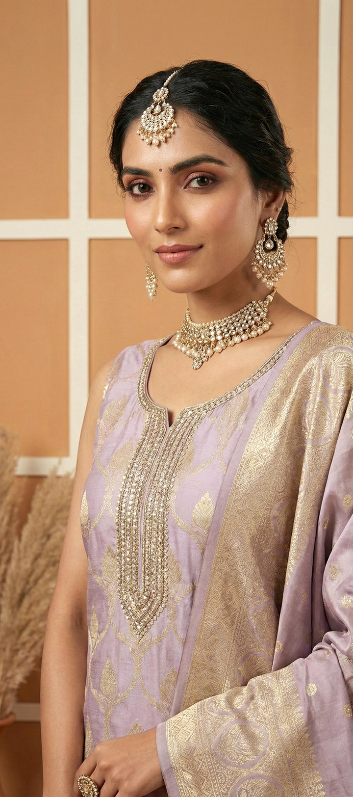 Lilac Tissue Printed Three Piece Set