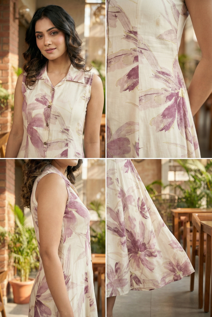 Wine Rayon Printed Long Dress