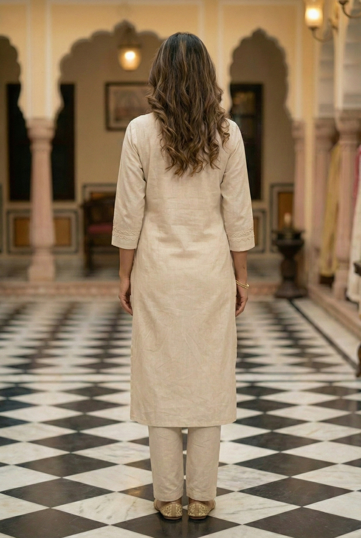 Ivory Blue Cotton Two Piece Set