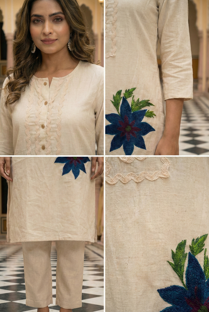 Ivory Blue Cotton Two Piece Set