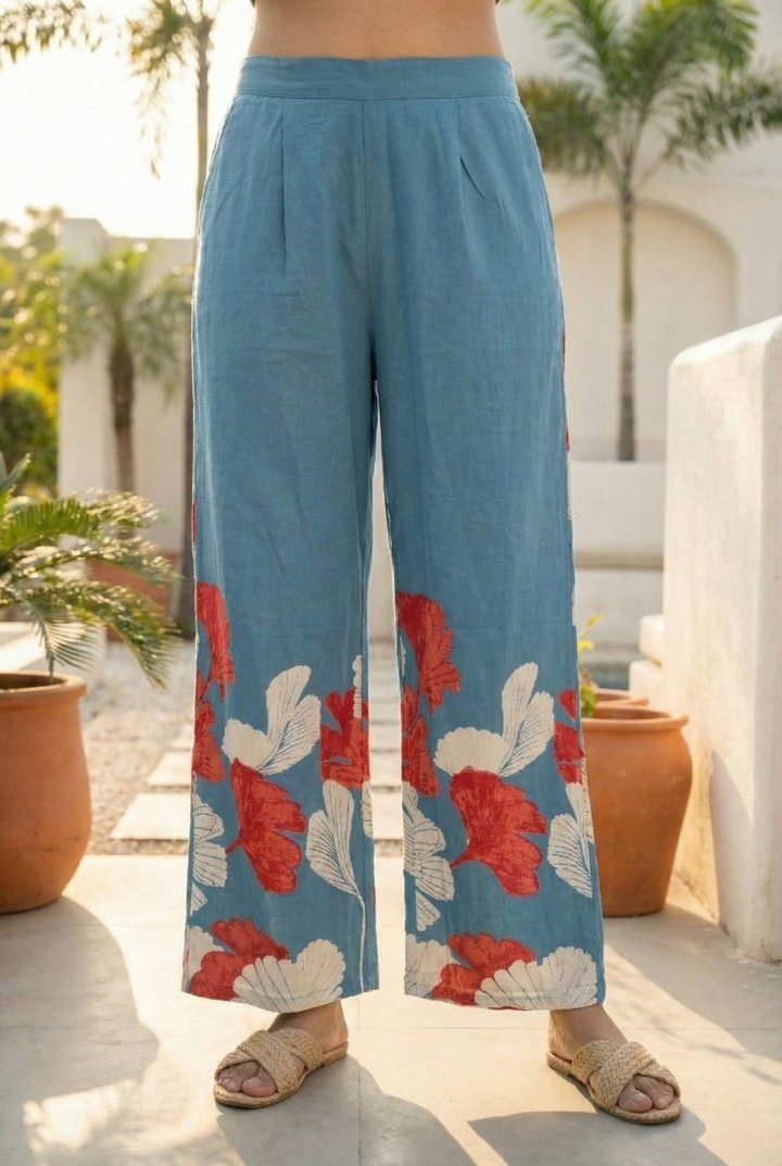 Teal Cotton Digital Printed Two Piece Set