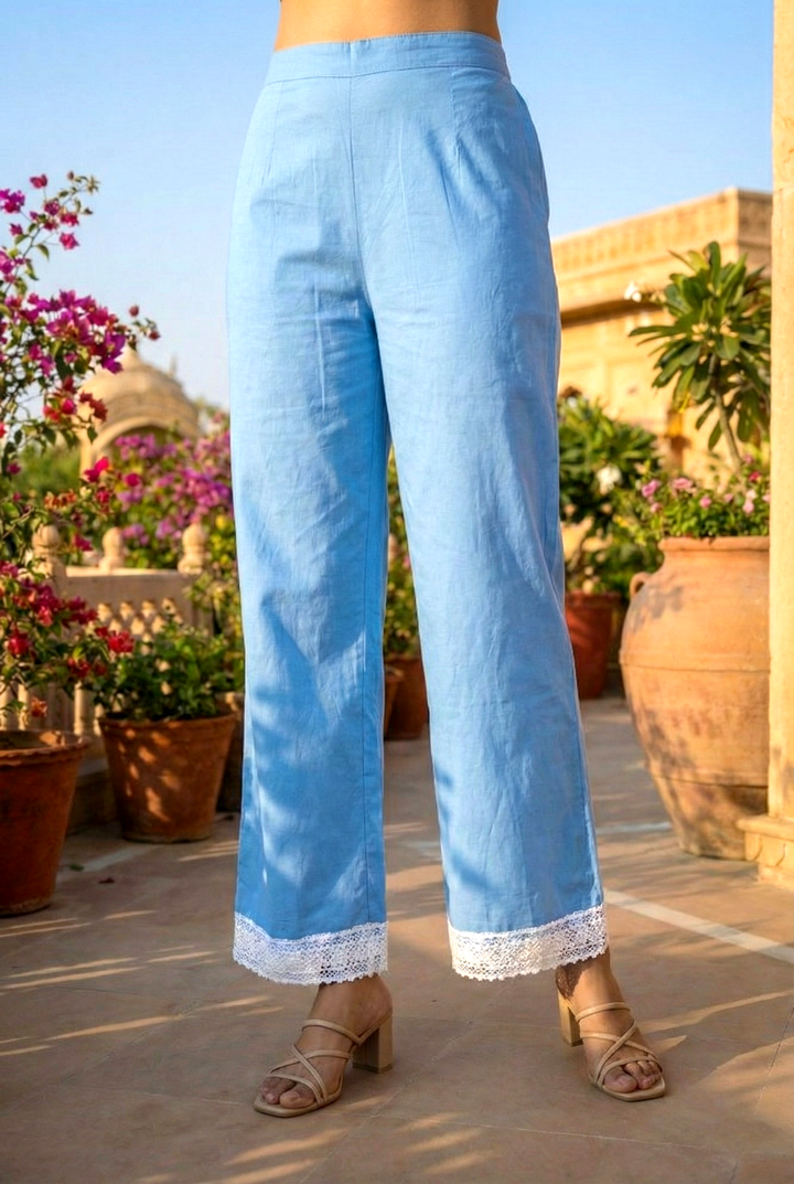 Neerus Blue cotton thread embroidered kurta set - detail view 2
