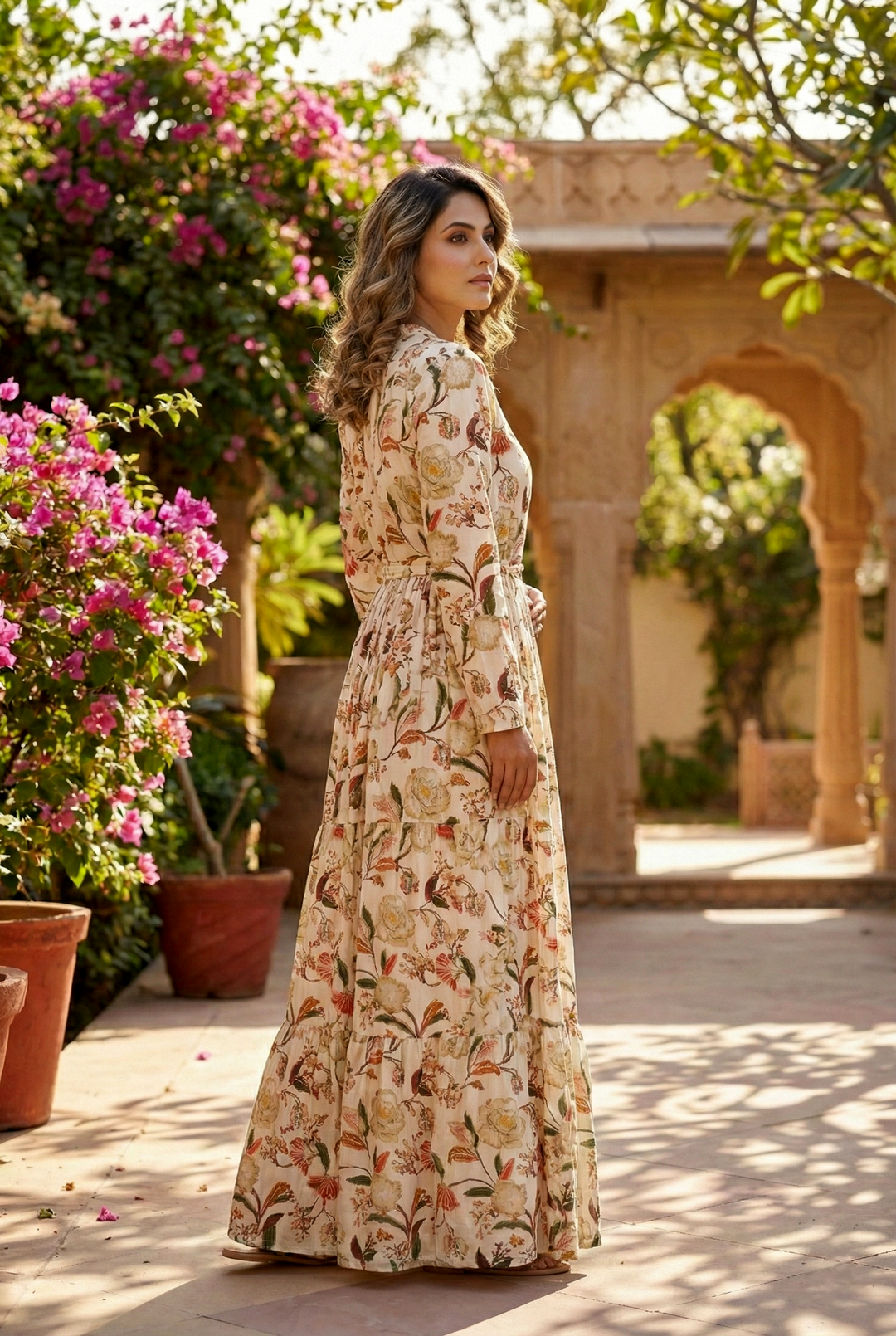 Neerus White Ethnic Hand Embroidered Rayon Maxi Dress for Festive Women Neerus India Neerus White Ethnic Hand Embroidered Rayon Maxi Dress for Festive Women Neerus India