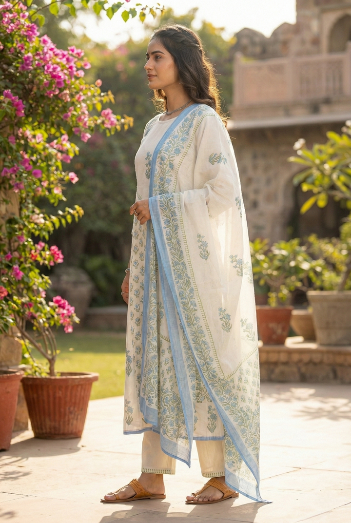 Cream Chanderi Three Piece Set