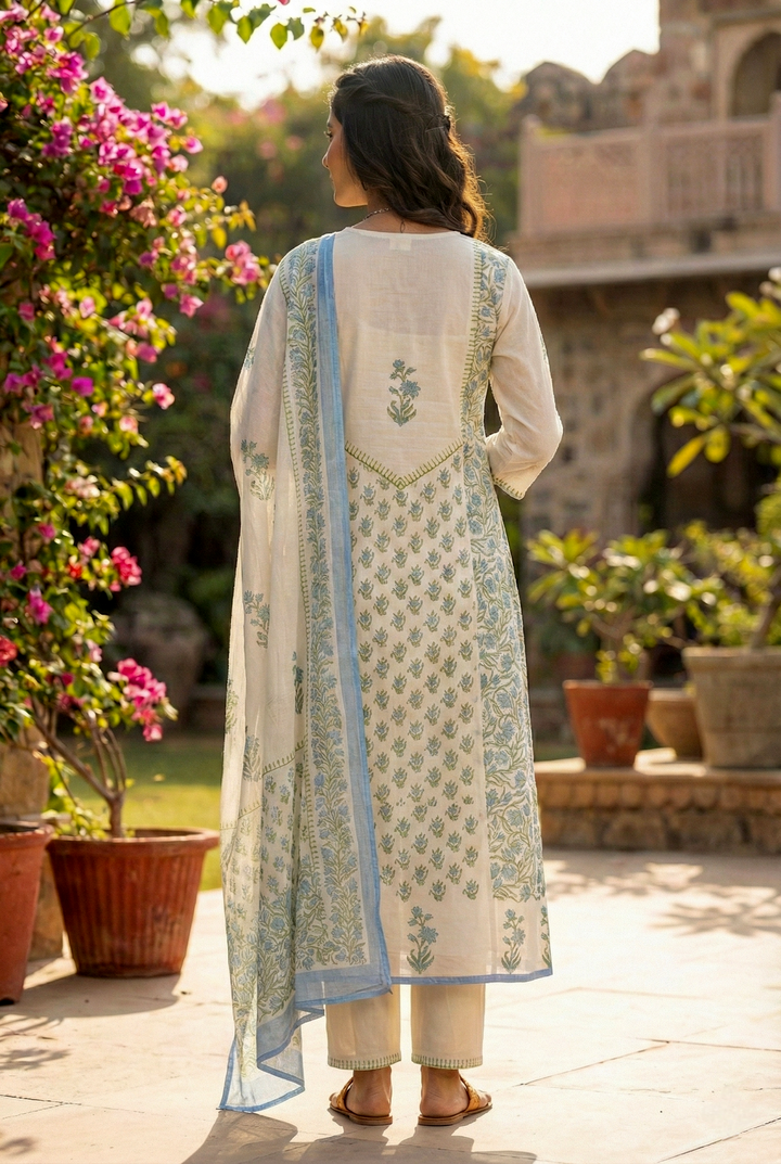 Cream Chanderi Three Piece Set