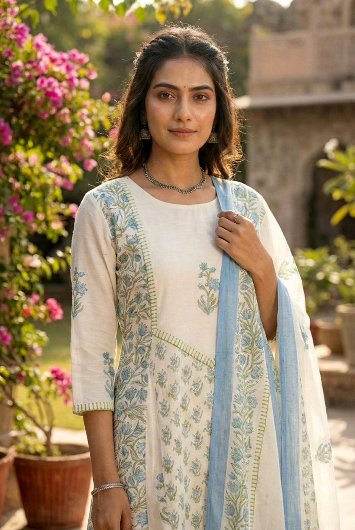 Cream Chanderi Three Piece Set