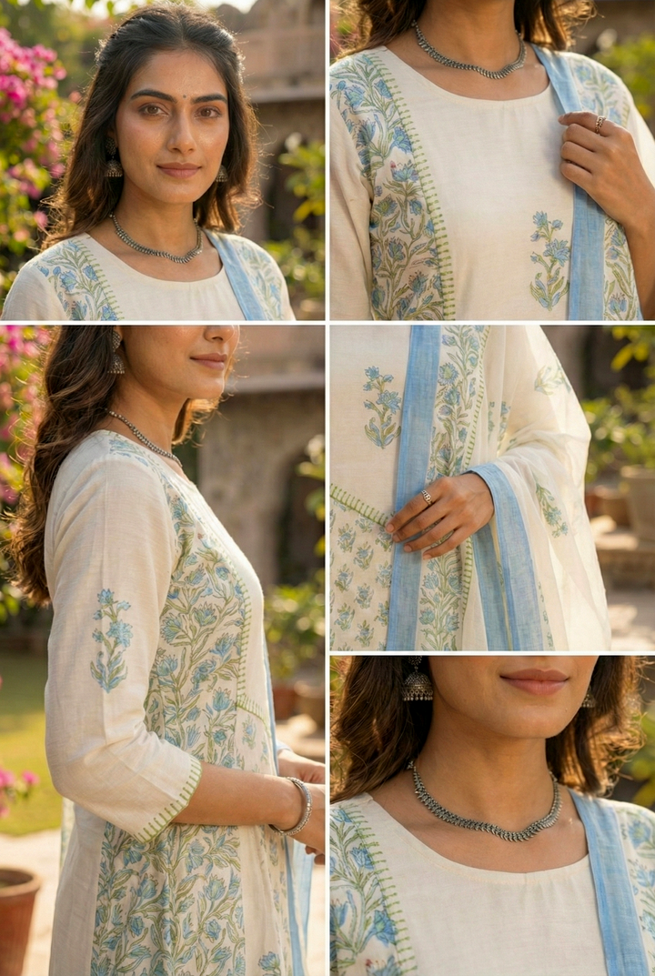 Cream Chanderi Three Piece Set