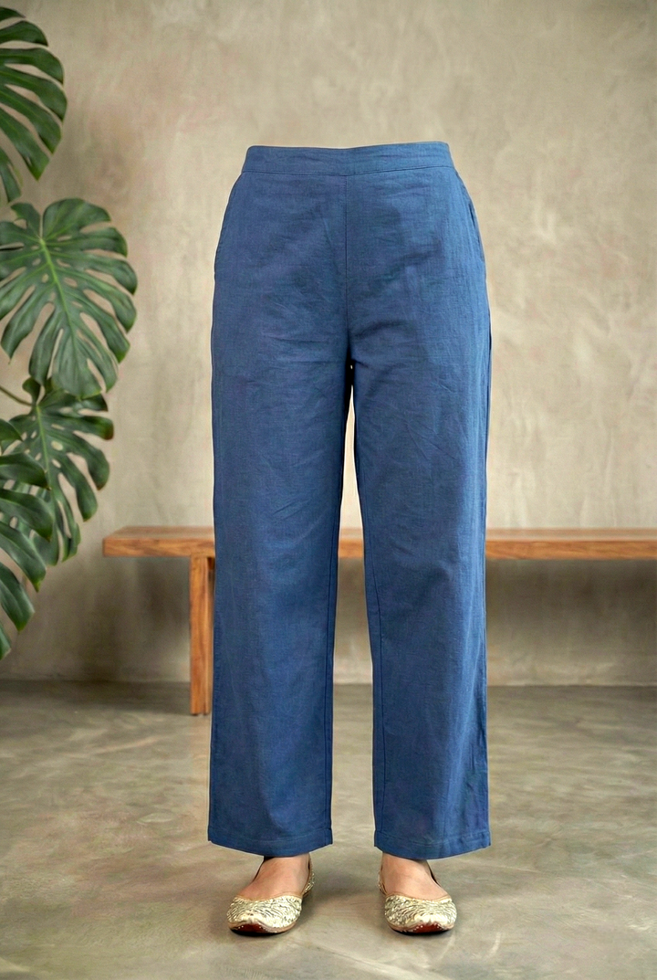 Indigo Cotton Printed Three Piece Set