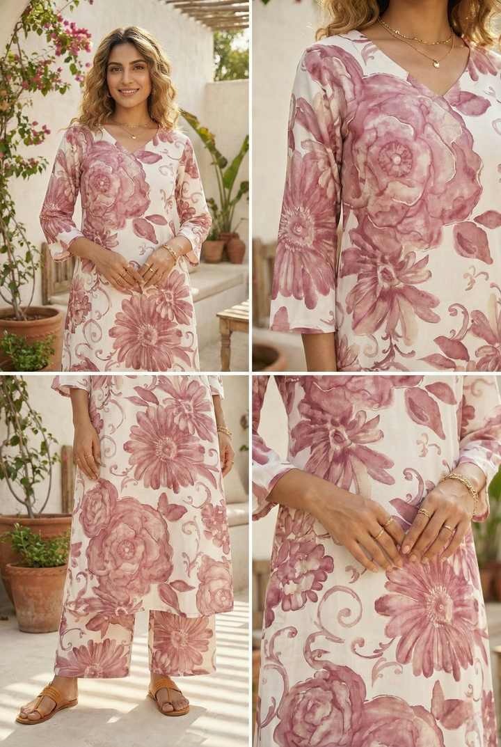 Onion Cotton Floral Digital Printed Two Piece Set