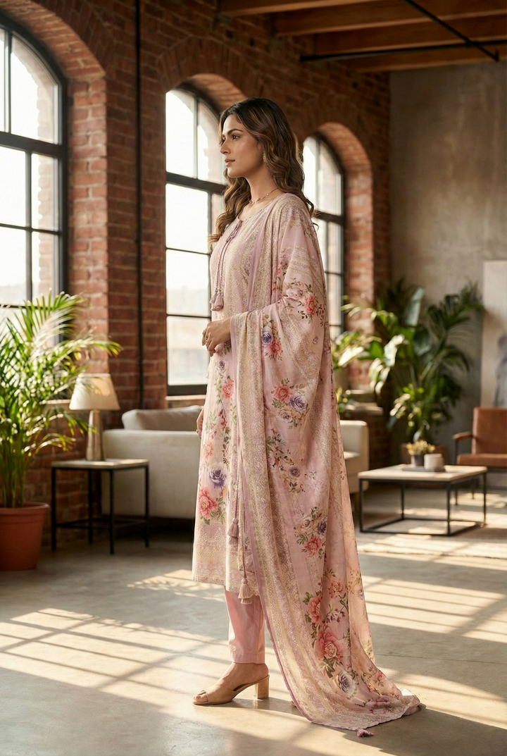 Onion Muslin Digital Printed Three Piece Set