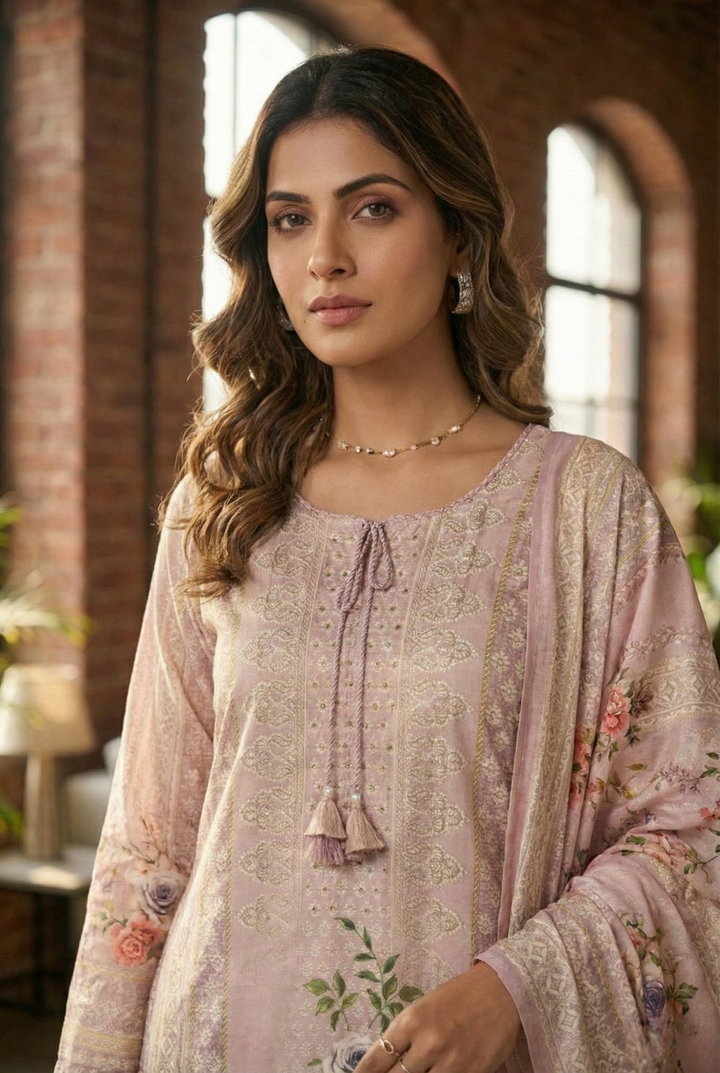 Onion Muslin Digital Printed Three Piece Set