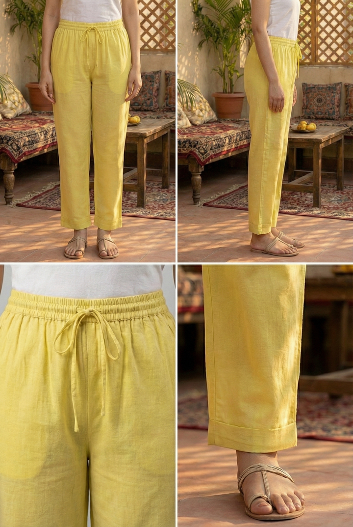 Lime Cotton Hand Embroidery Three Piece Set