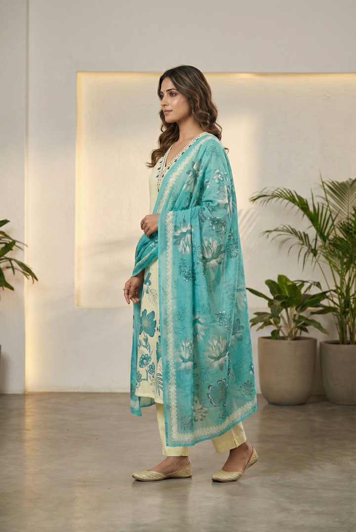 Rama Rayon Thread Embroidered Three Piece Set