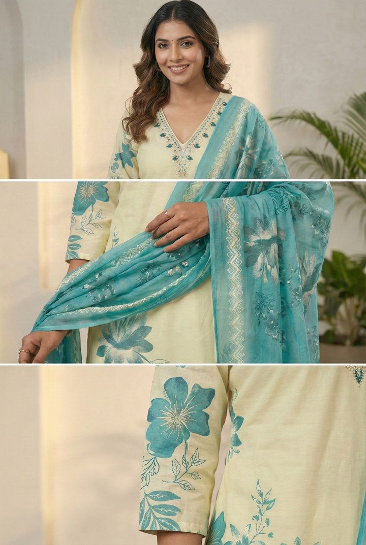 Rama Rayon Thread Embroidered Three Piece Set