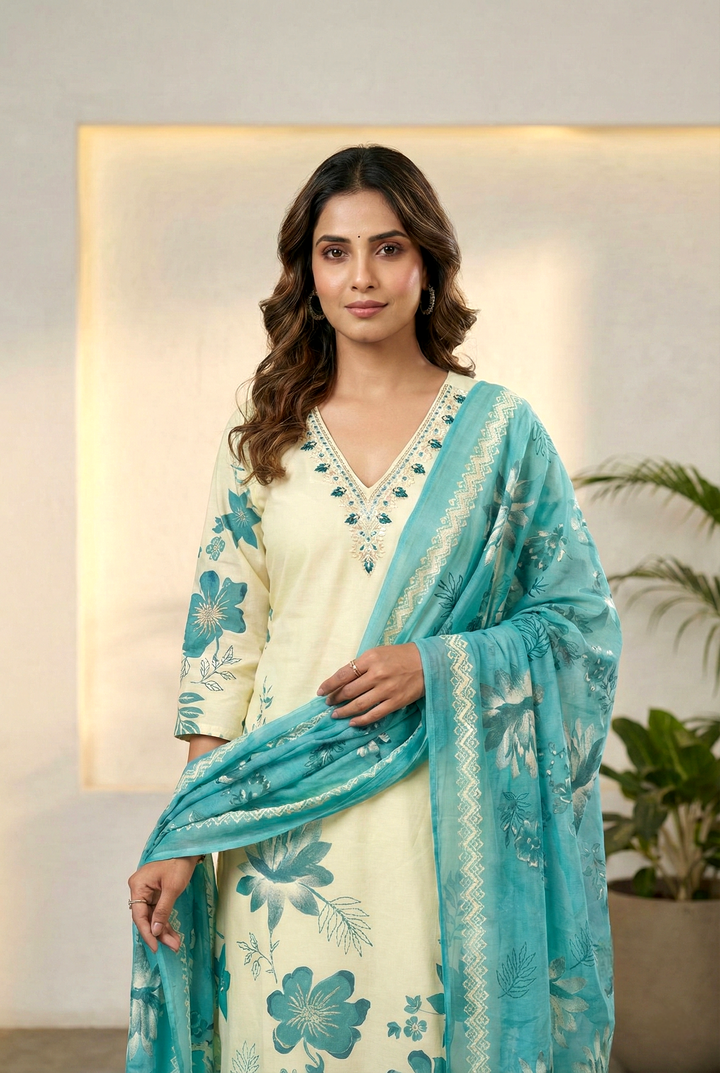 Rama Rayon Thread Embroidered Three Piece Set
