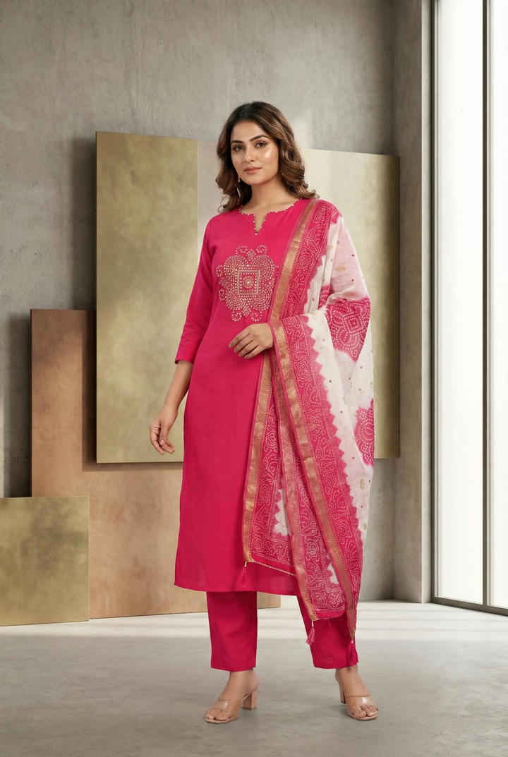 Rani Muslin Aari Embroidery Three Piece Set