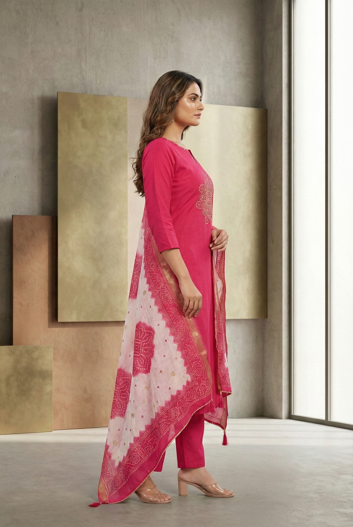 Rani Muslin Aari Embroidery Three Piece Set