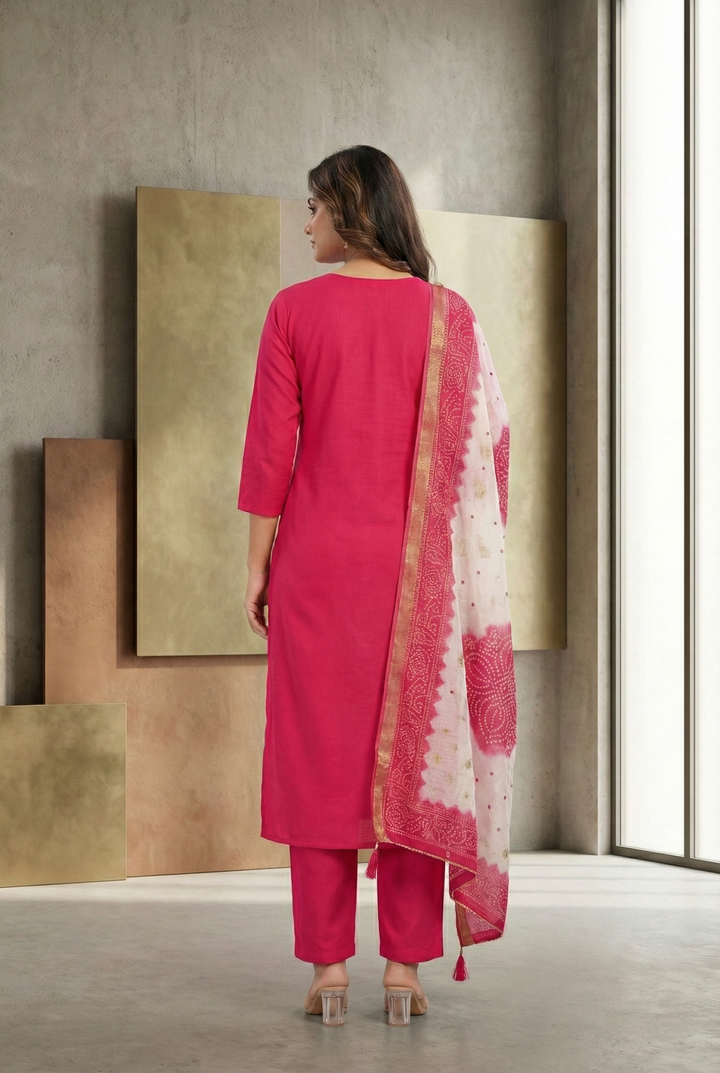 Rani Muslin Aari Embroidery Three Piece Set