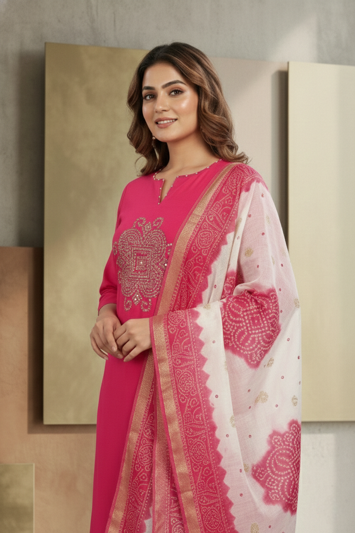 Rani Muslin Aari Embroidery Three Piece Set