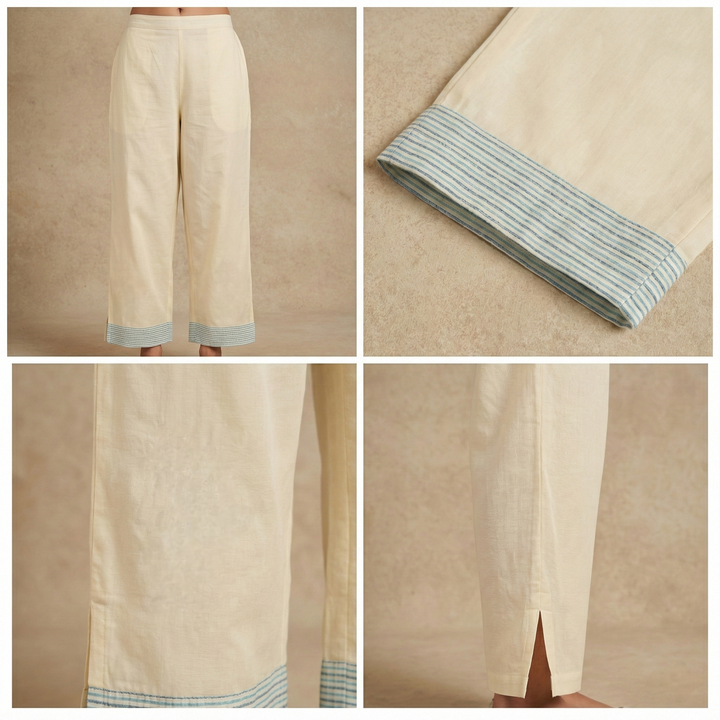 White Cotton Hand Embroidered Three Piece Set