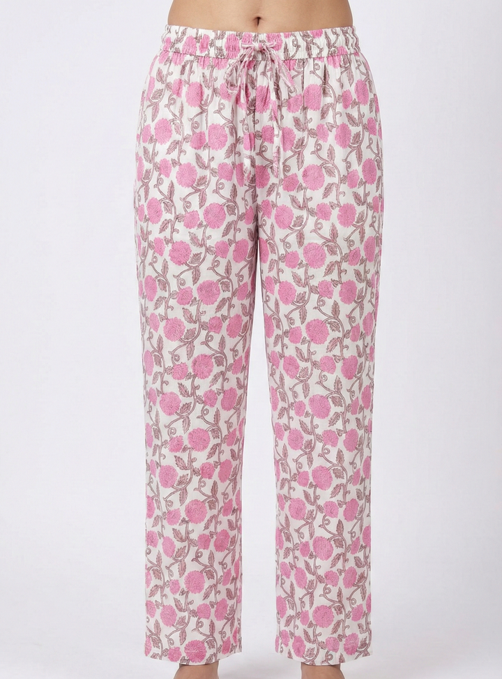 Pink Cotton Floral Printed Three Piece Set