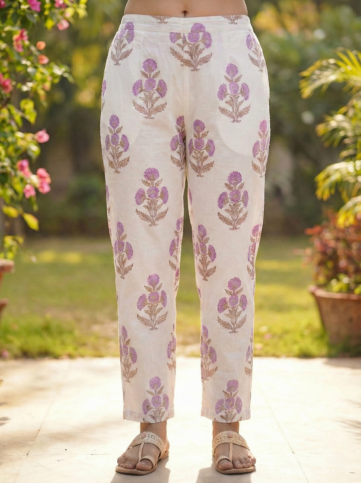 Lavender Cotton Floral Printed Three Piece Set