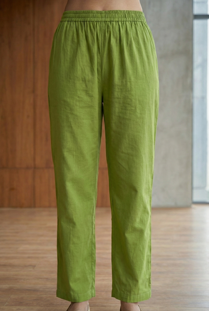 Green Cotton Thread Embroidery And Floral Printed Three Piece Set