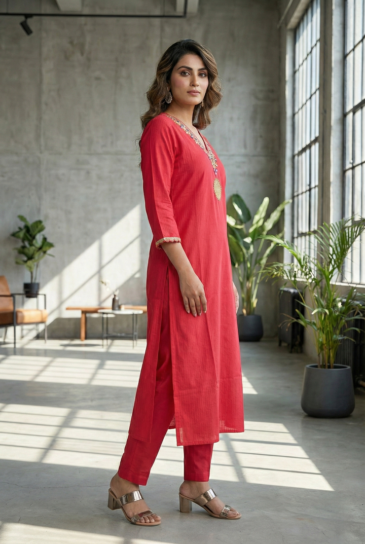 Rani Rayon Hand Embroidery Kurta