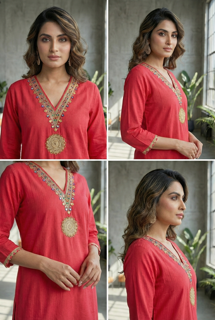 Rani Rayon Hand Embroidery Kurta