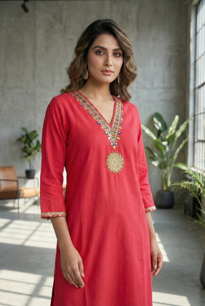 Rani Rayon Hand Embroidery Kurta