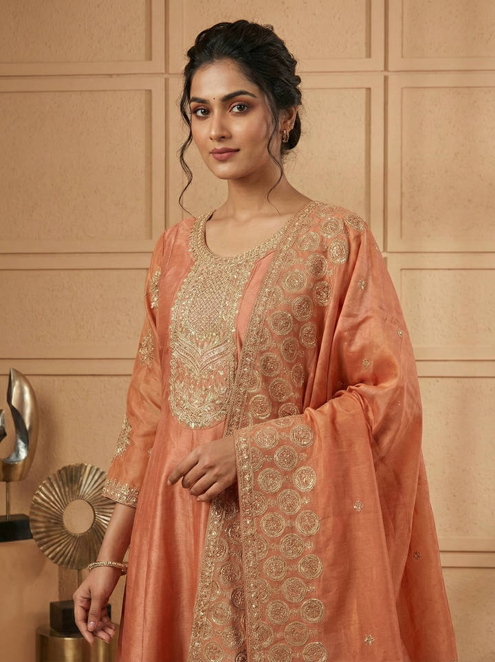 Gajari Tissue Embroidery Three Piece Set