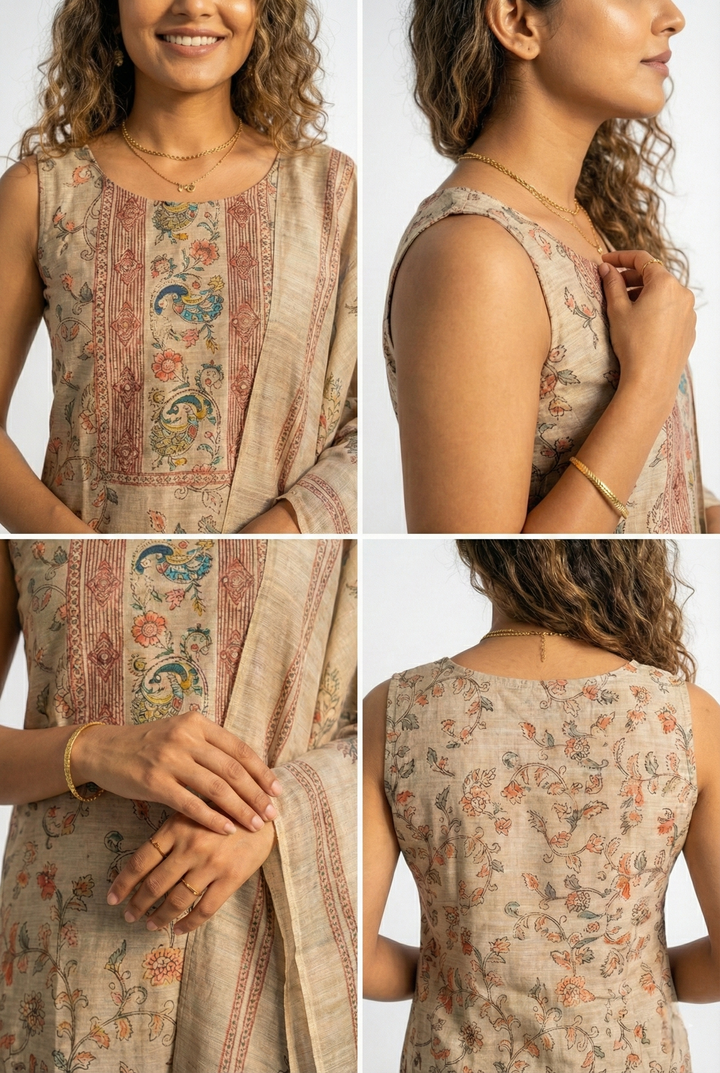 Maroon Chanderi Silk Floral Printed Three Piece Set