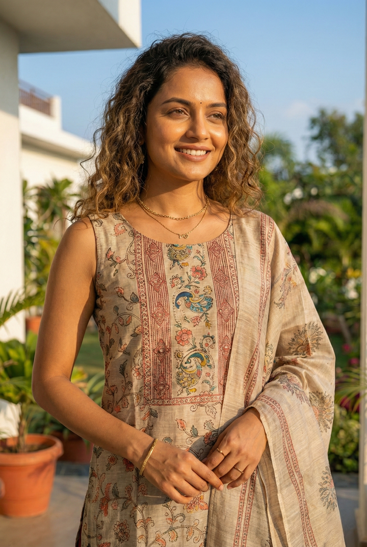 Maroon Chanderi Silk Floral Printed Three Piece Set