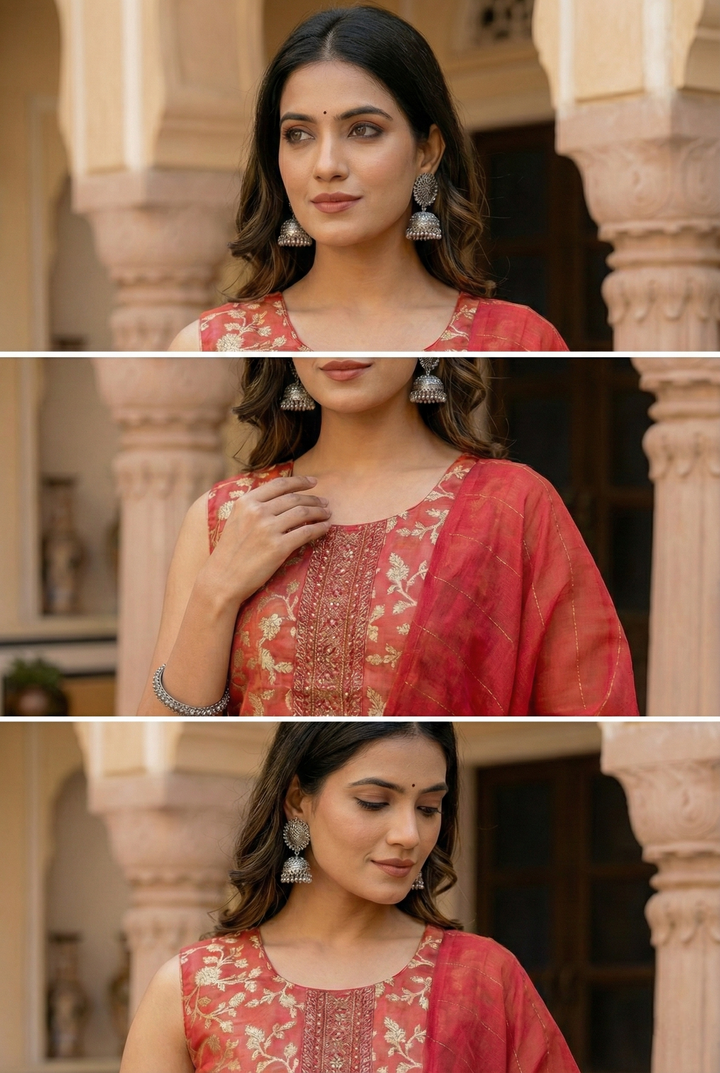 Gajari Tissue Floral Printed Three Piece Set