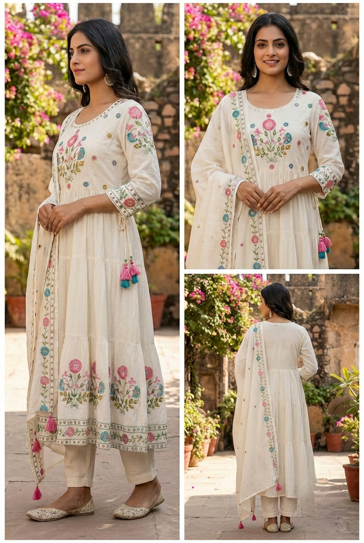 Lemon Cotton Hand Embroidery Three Piece Set