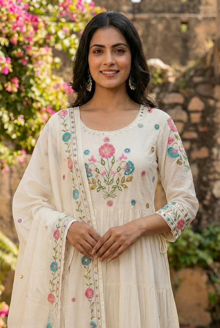 Lemon Cotton Hand Embroidery Three Piece Set