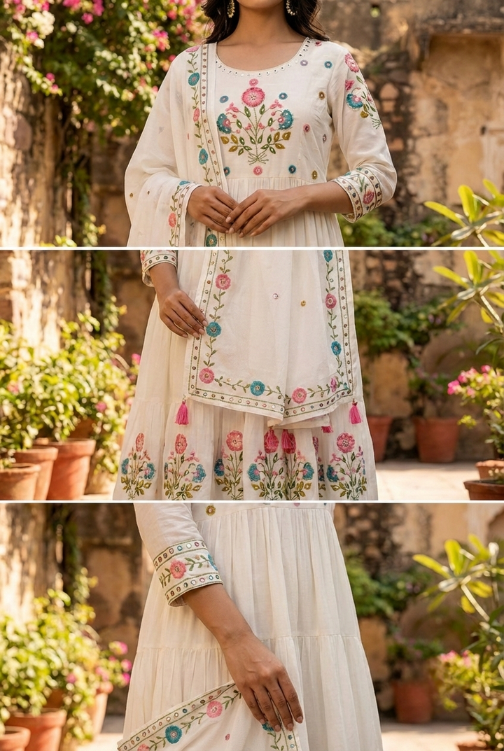 Lemon Cotton Hand Embroidery Three Piece Set