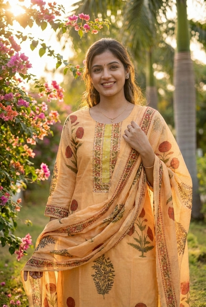 Neerus Gold cotton printed suit set - detail view 2