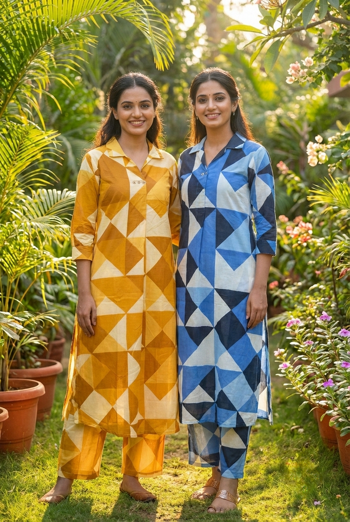 Mustard Cotton Printed Two Piece Set