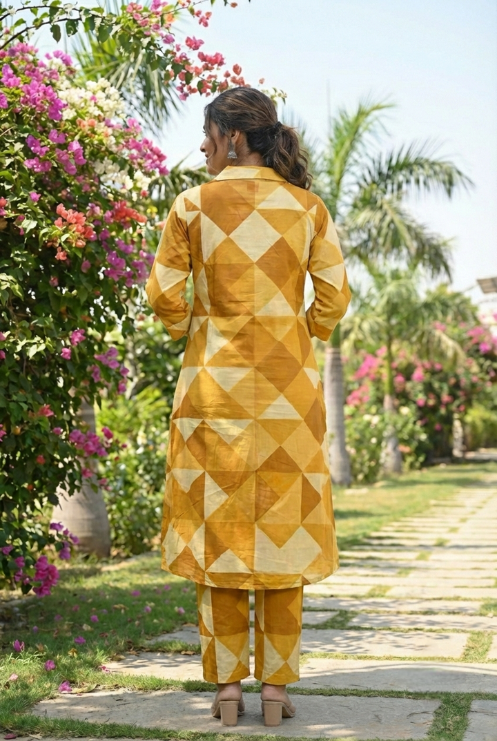 Mustard Cotton Printed Two Piece Set