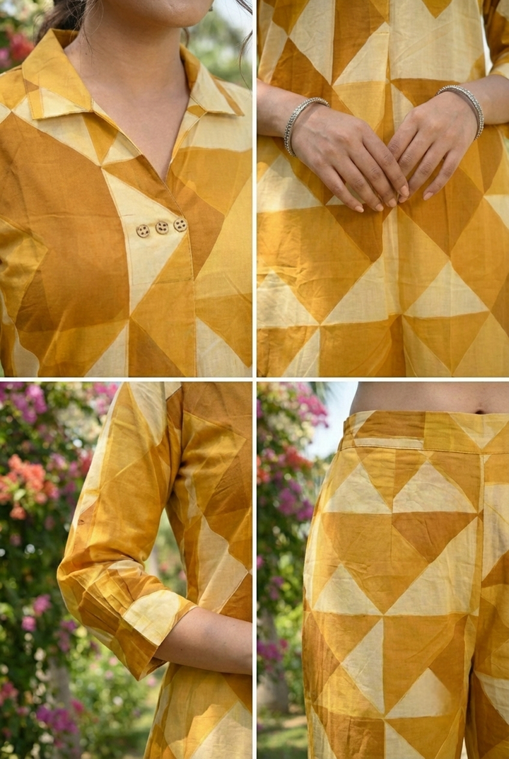 Mustard Cotton Printed Two Piece Set
