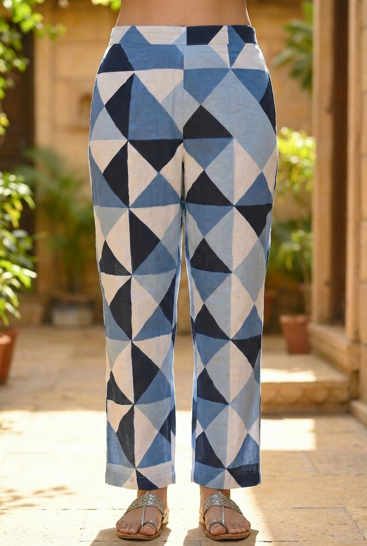 Blue Cotton Printed Two Piece Set