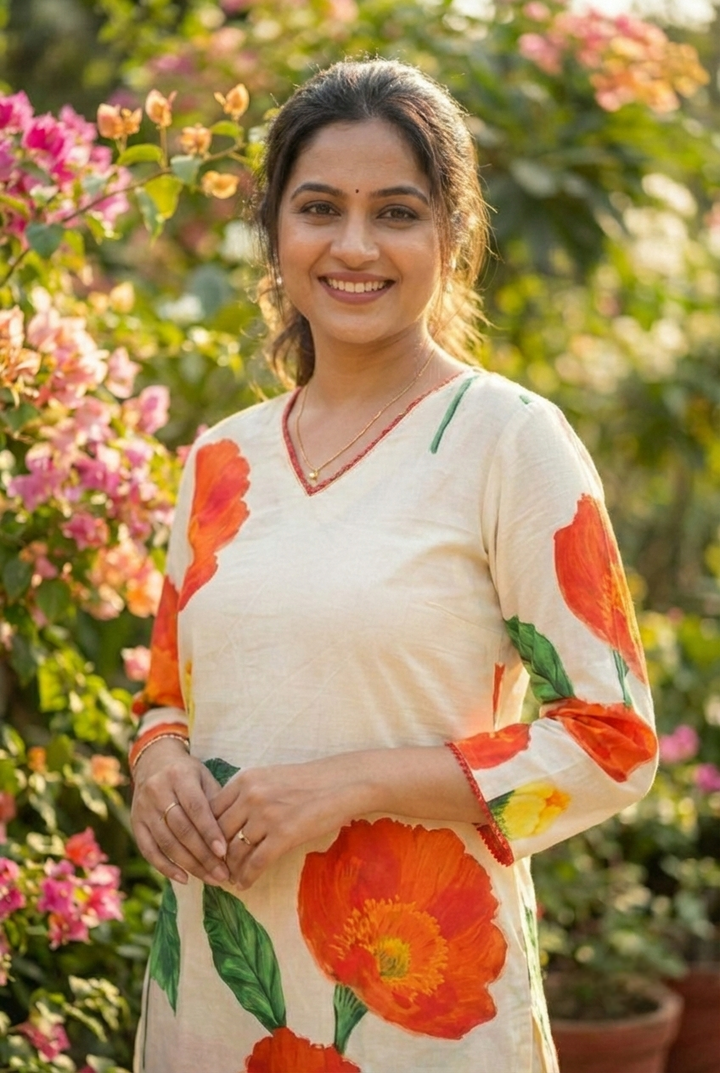 Cream Cotton Floral Printed Two Piece Set