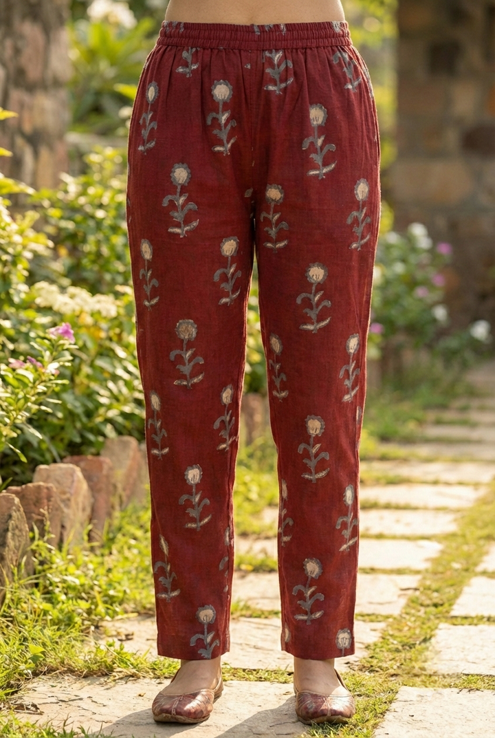 Neerus Maroon cotton printed kurta set - detail view 4