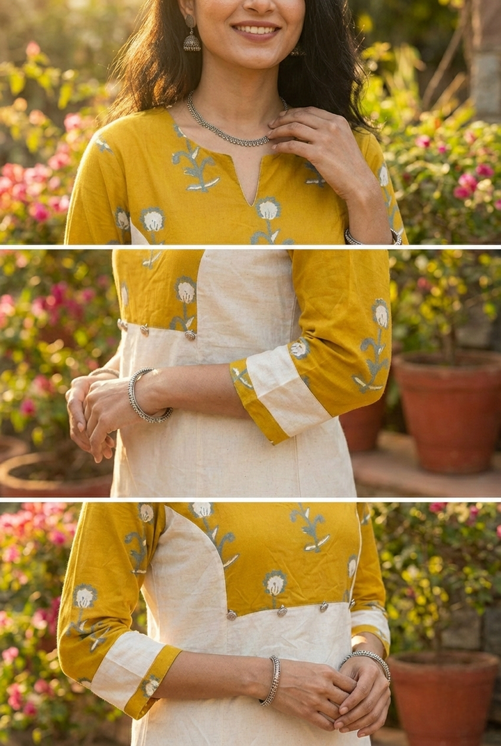 Neerus Green cotton printed kurta set - detail view 1